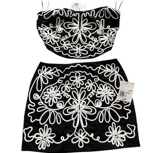 Forever 21 Black and White Floral Skirt and top Set